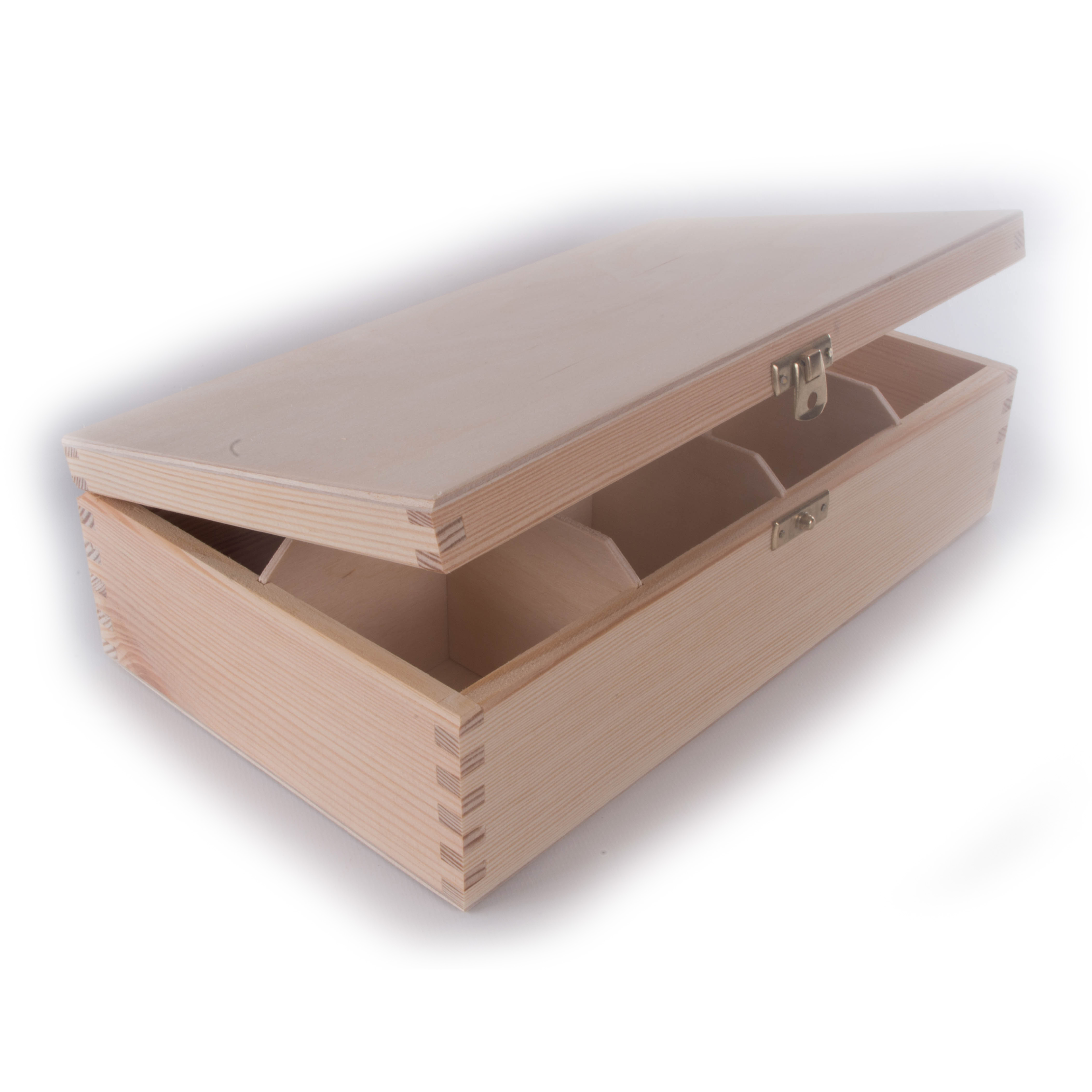 Plain Wooden Storage Box With Lid Clasp & 8 Compartments /28.5x16.5cm